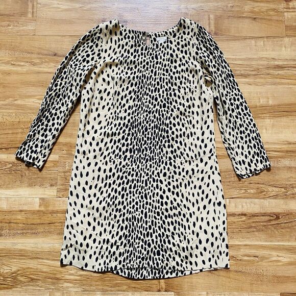 J. Crew 6 Tan Black Leopard Cheetah Print Long Sleeve Pockets Slip Shift Dress* - Picture 13 of 16